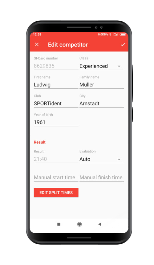 SPORTident Orienteering App - Edit competitors