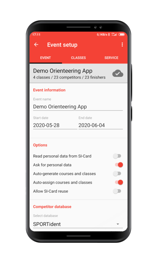 SPORTident Orienteering App - Configure an event